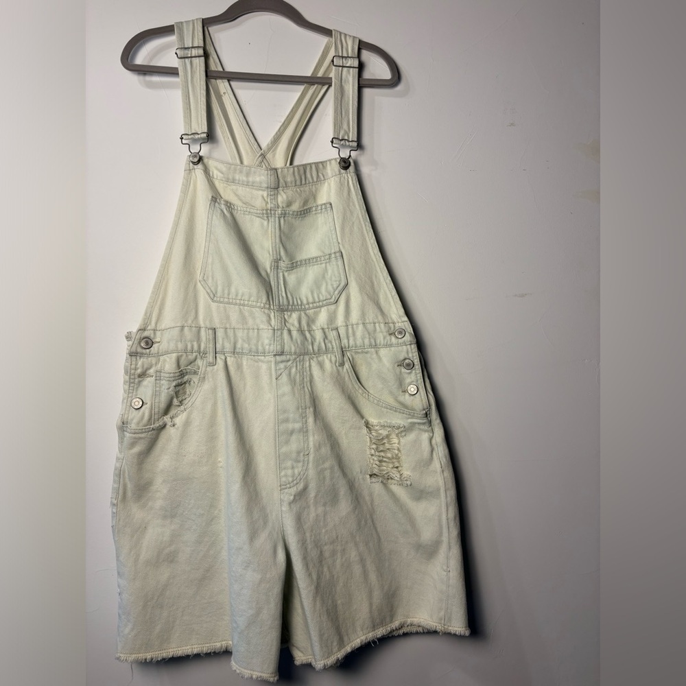 Free People Off White Denim Shorts Overalls L